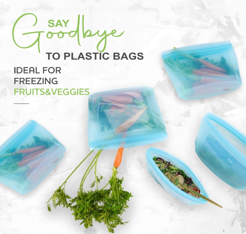 ZiP Standing Reusable food container, silicone bag, 6 Pcs Zip Containers Can be used for fruit and vegetable snacks, etc. Microwave Dishwasher and Freezer Usable (white) - Image 5